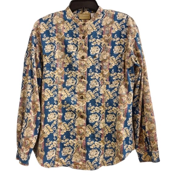 Vintage 90’s Liz Claiborne Lizwear Denim Paisley Floral Women's Blouse Sz M - Picture 2 of 9